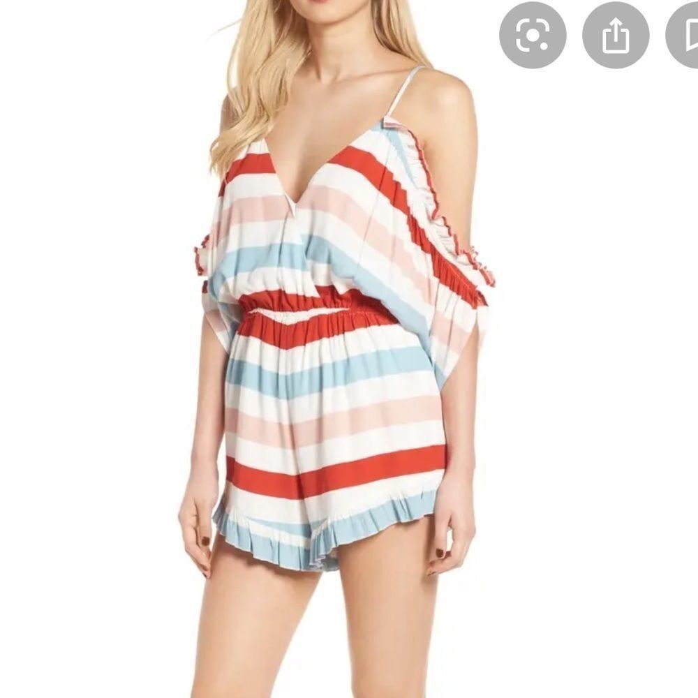 Lovers + Friends Striped Jumpsuit in Red, Blue, and White